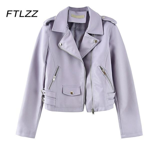 

women's leather & faux woman purple jacket 2021 spring autumn streetwear rivet zipper short coats ladies biker moto, Black