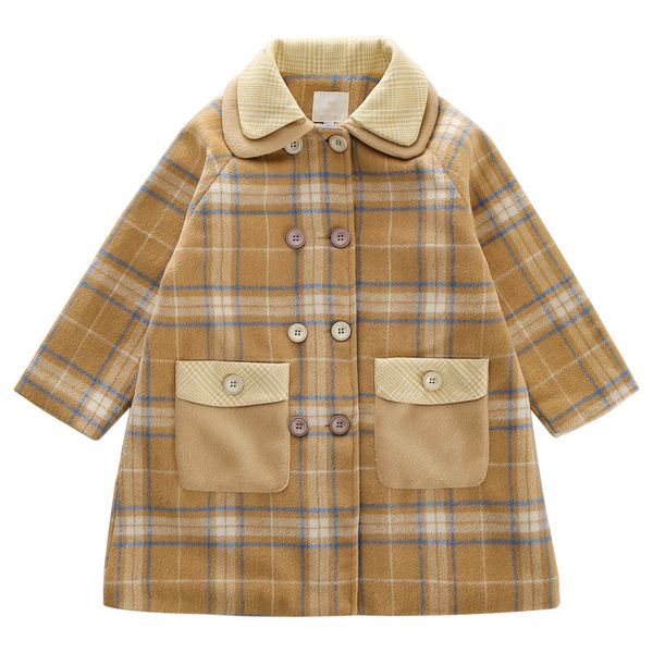 

girls autumn and winter, cotton thick, medium long plaid woolen coat, big children, korean version of the wild clothes, Blue;gray