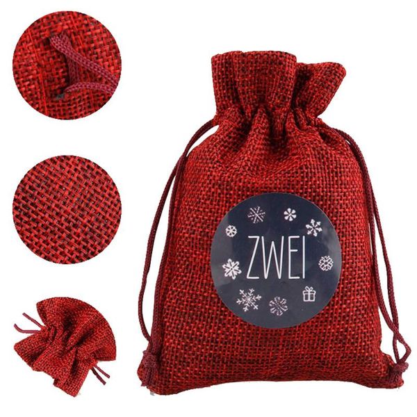 

christmas decorations diy advent calendar countdown 1-24 numbers bag candy storage pouch jute gift bags drawstring home