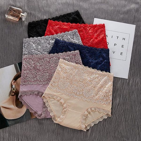 

women's panties high waist lace women seamless slimming tummy control briefs plus size shapers lingerie cotton health knickers, Black;pink
