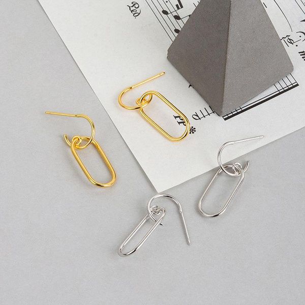 

hoop & huggie foxanry 925 sterling silver earrings korean fashion simple atmosphere geometric street fine jewelry, Golden;silver