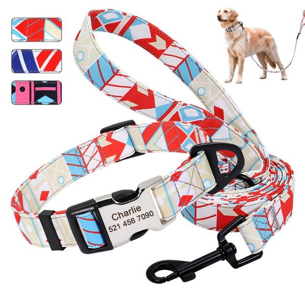 

dog collars & leashes personalized nylon collar leash set custom printed and engraved pet id tag for small medium large dogs