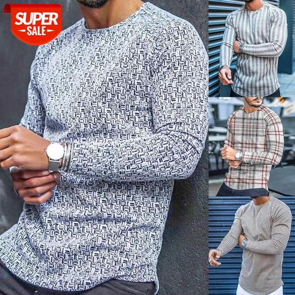 

t-shirt long sleeve slim cotton blend men stripe plaid print pullover for autumn men clothing #uf3n, White;black