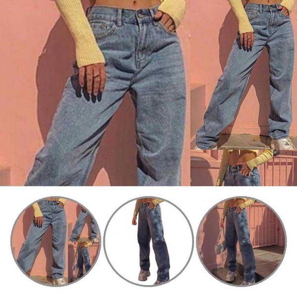 

women's jeans casual women wide leg straight denim pants comfortable, Blue