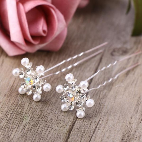 

hair clips 6pcs u shape snowflake crystal pearl headdress accessories for girls