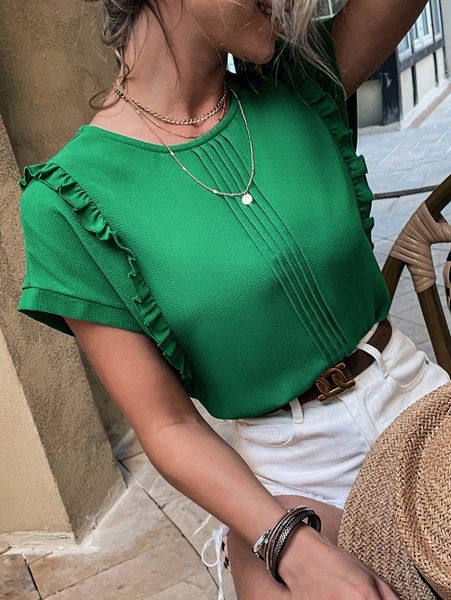 

fold pleated frill trim blouse z0qw#, White
