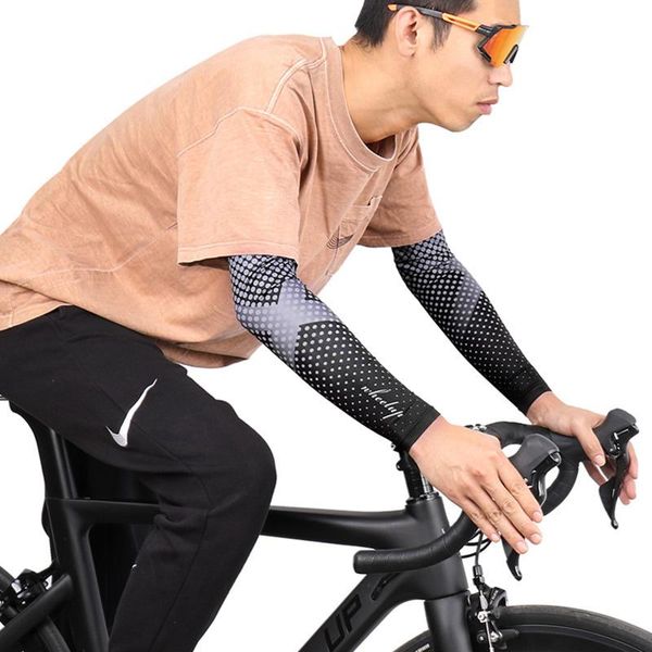 

elbow & knee pads 1 pair arm sleeves summer sun uv protection ice cool cycling running fishing climbing driving cover warmers for men women, Black;gray