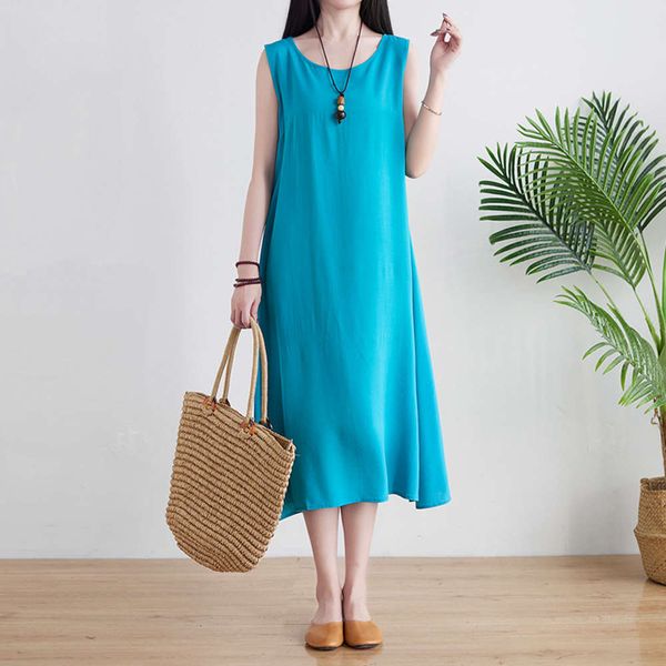 

chinese style sleeveless vest skirt cotton hemp swing linen long bottomed dress art suspender, Black;gray