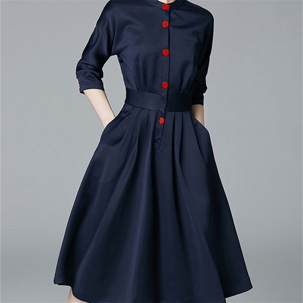 

elegant single-breasted shirt dress women fashion long-sleeved button office ladies shirts tunic dress female women dress 210309, Black;gray