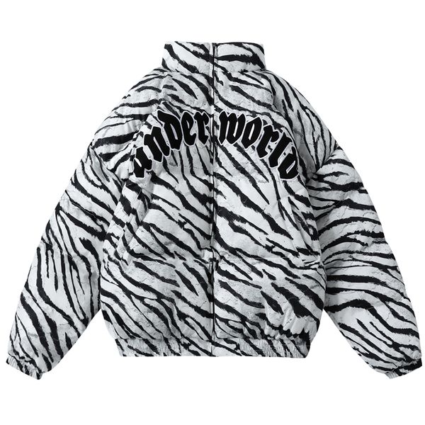 

2020 winter mens jacket coats hip hop zipper thick jackets men fashion casual zebra printing embroidered letters streetwear, Black