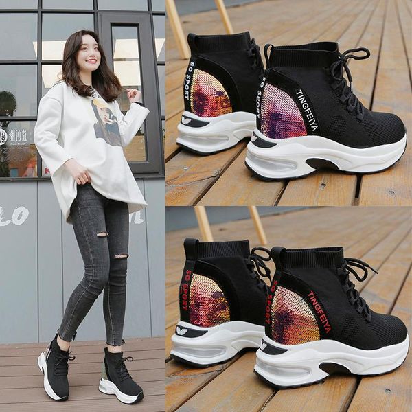 

dress shoes women's socks spring 2021 thick-soled uppers for women are versatile with sports-casual stretch high-, Black
