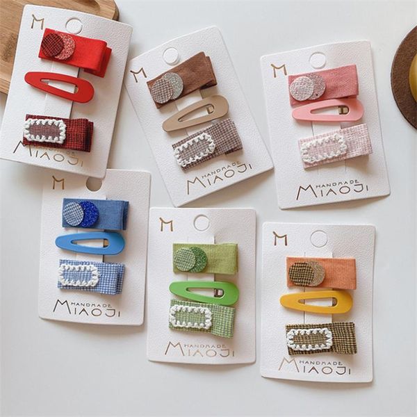 

hair accessories 10set/lot simple geometric plaid square hairpin girls fabric bb clip headdress for children fashion, Slivery;white