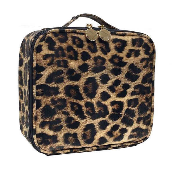 

2022 leopard waterproof cosmetic bag pu leather travel large capacity beauty makeup case