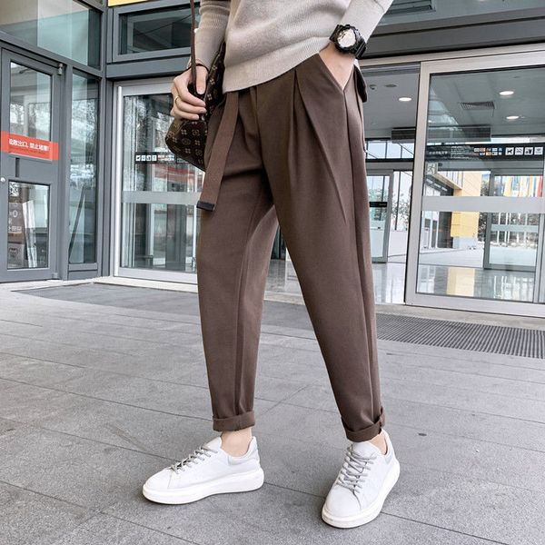 

autumn winter belt woolen pants men's fashion retro casual harem pants men streetwear loose hip-hop woolen trousers mens m-5xl c0222, Black