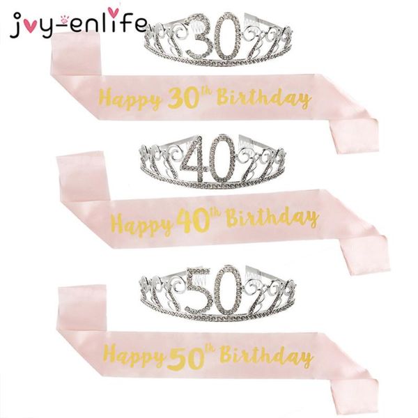 

party decoration happy birthday 30th 40th 50th rose gold satin sash crown decorations 30 40 50 anniversary supplies