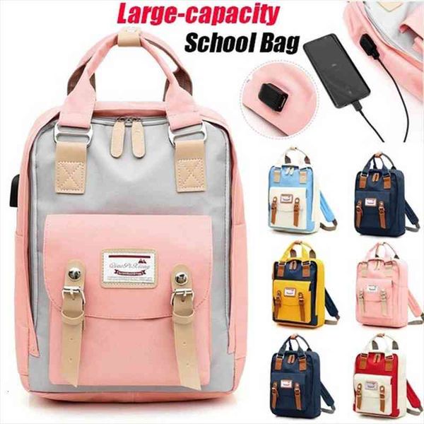 

ladies backpack large capacity student bag usb charging waterproof travel