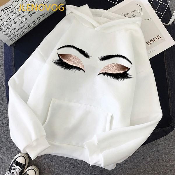 

women's hoodies & sweatshirts makeup art brown eyelashes print women clothes 2021 sudadera mujer kawaii winter sweatshirt femme street, Black