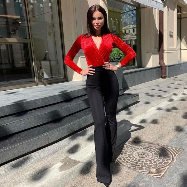 

women's jumpsuits & rompers brand women playsuits ladies long sleeve stretch bandage bodycon solid skinny deep v neck autumn fashion 20, Black;white