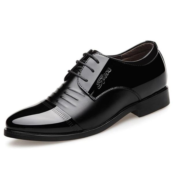 

dress shoes men's business formal patent leather pointed toe casual increase 6cm men, Black
