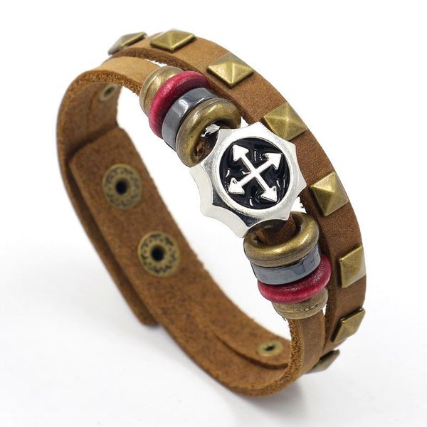 

men's retro punk cross rivet leather bracelet jewelry new 2021, Golden;silver