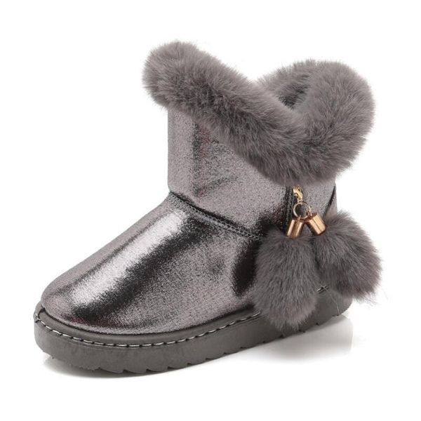 

boots winter kids shoes for boys girls snow warm plush fashion children ankle pu waterroof baby sport, Black;grey