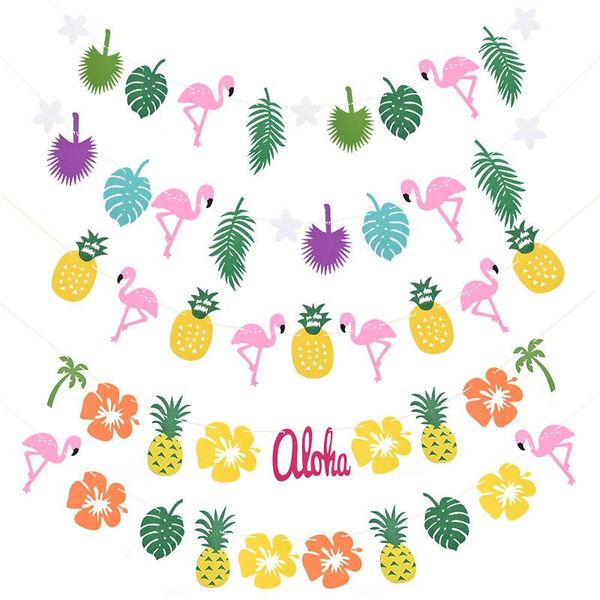 

party decoration 1 set hawaii luau banner flamingo pineapple bunting garland summer holiday wedding birthday tropical room decor