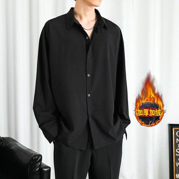 

men's casual shirts 2021 plush shirt winter loose warm black interview business college her boyfriend wind fashion leisure pure color, White;black