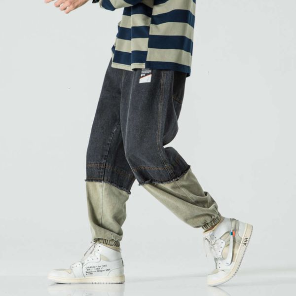 

new multi pocket harem pants big jeans men's trendy brand spring 2021, Blue