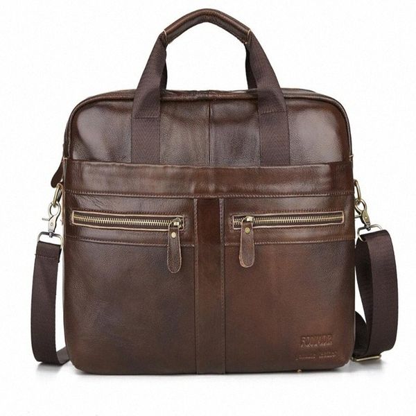 

genuine leather mens briefcase retro business computer bag fashion casual shoulder messenger bags zipper postman handbags r4yy#