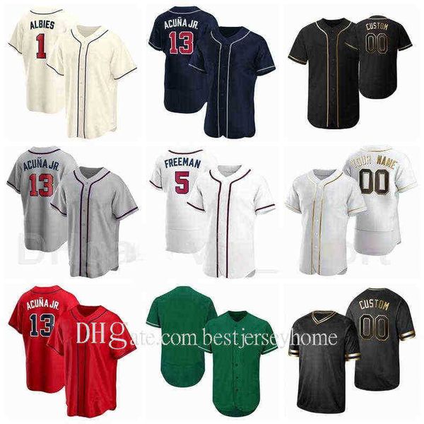 

baseball men women youth 1 ozzie albies jersey 5 freddie an 22 nick markakis ronald acuna jr. ender inciarte team blue red white, Black