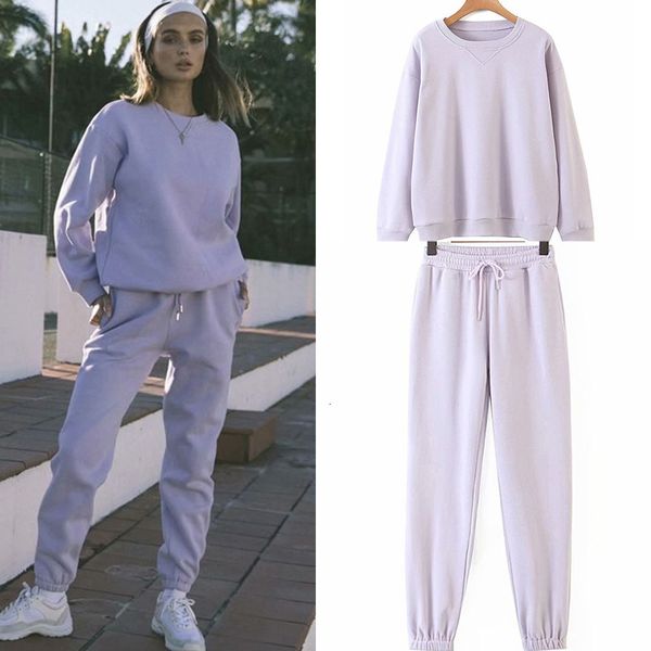 

2021 new 2pcs sets spring autumn women +pants sweatshirt suit fashion solid coat pullover ladies casual outerwear sportswear gqtv, White