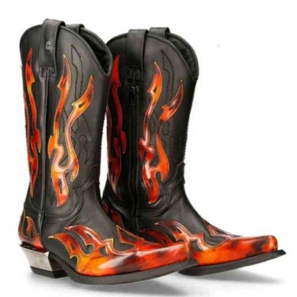 

dress shoes winter men pu leather multicolor western cowboy boots high barrel pointed head deep v-mouth side zipper fashion xm436, Black
