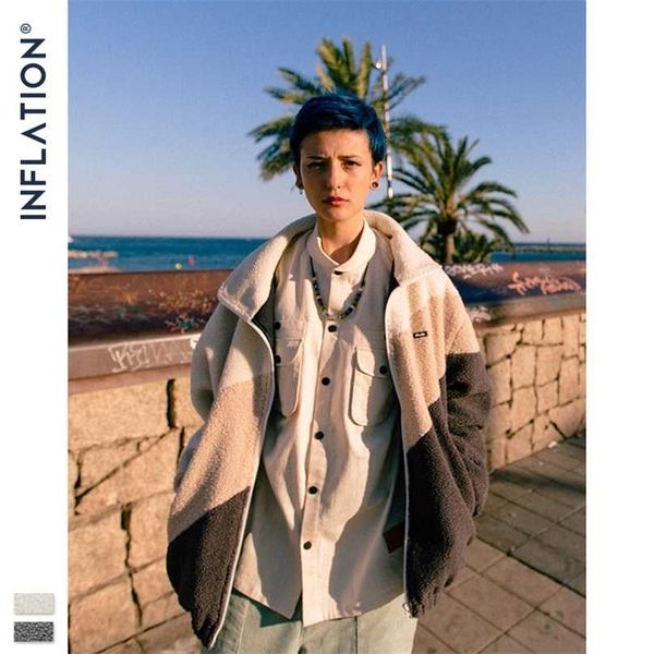 

inflation vintage polar fleece men jacket oversized winter warm coat 9726w 211110, Black;brown