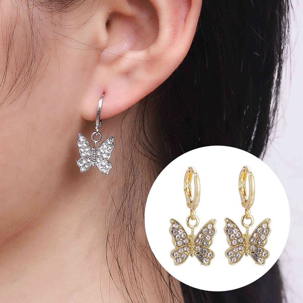 

earrings fashion full diamond butterfly earrings cen mi accessories butterfly earrings ear hook, Silver