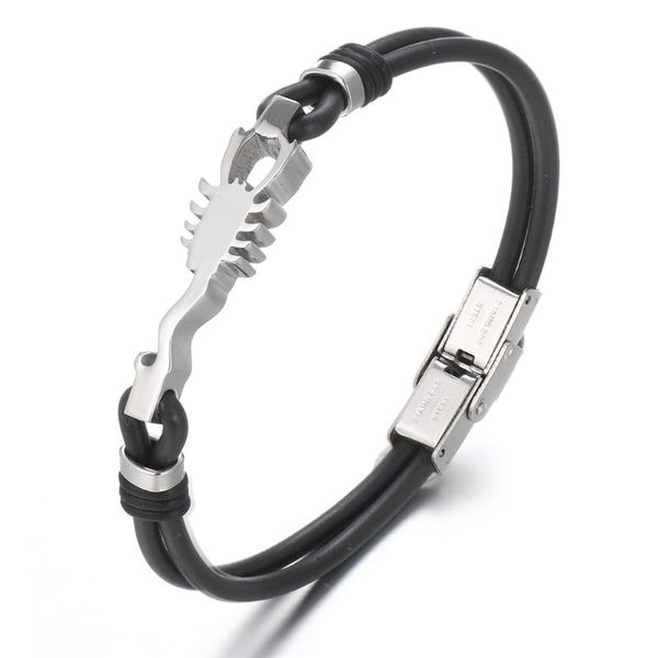 

charm bracelets 2021 jewelry stainless steel double leather scorpio bracelet vintage titanium cuff snake men pulseras, Golden;silver