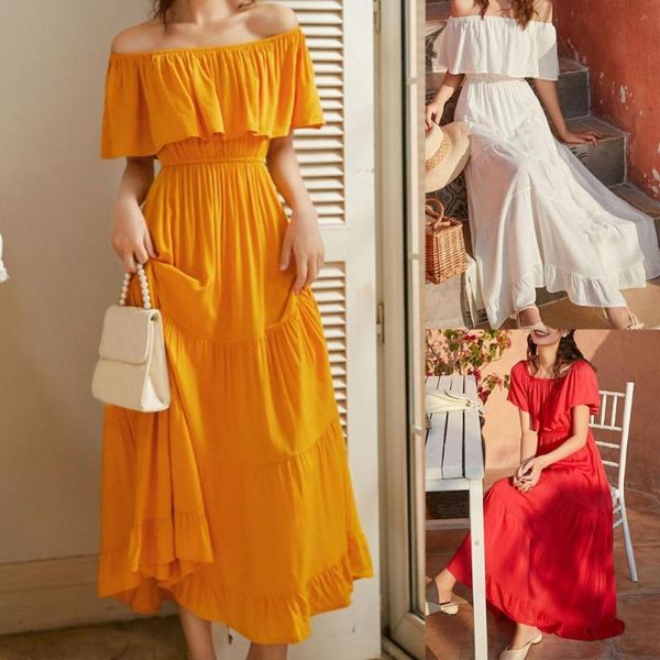 

casual dresses 2021 summer tropical beach sundress runway 3 colors long women cotton dress elegant maxi party vacation soft, Black;gray