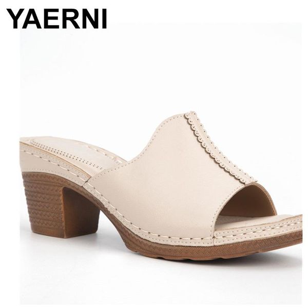 

yaerni new summer sewing thread women sandals round head ladies high heel slippers fashion women shoes zapatillas de mujer, Black