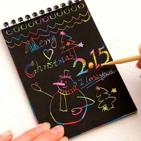 

creative diy scratch note black cardboard draw sketch notes for kids toys notebook school supplies drawing accessories notepads, Purple;pink