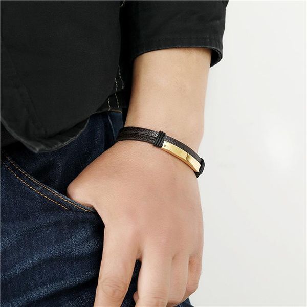 

charm bracelets stainless steel magnetic black men bracelet leather genuine braided punk rock bangles jewelry accessories friend 2021, Golden;silver