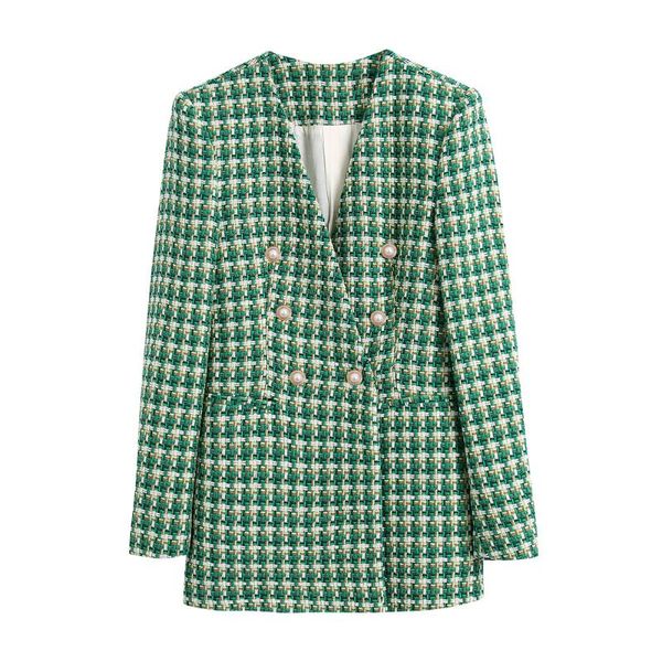 

women's suits & blazers blsqr v-neck elegant office lady double breasted vintage chic jackets female plaid fashion casual blazer women, White;black