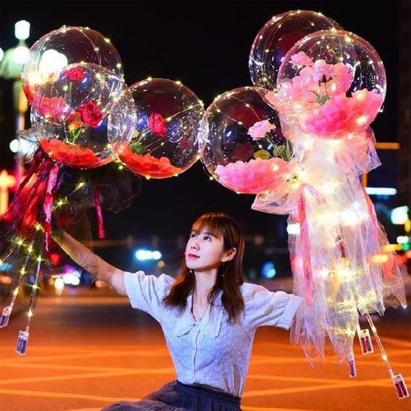 

diy led light with rose flower balloons birthday wedding decors transparent flower balls led luminous balloon rose bouquet #41