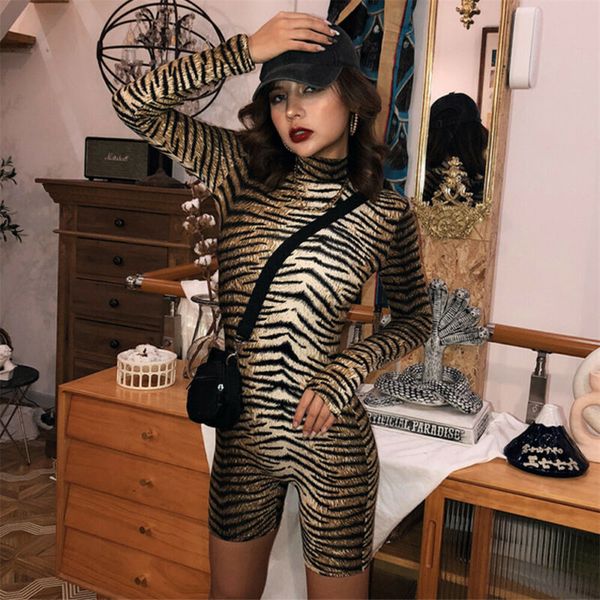 

new women leopard print clubwear summer autumn long sleeve playsuit bodycon party slim jumpsuit romper trousers shorts, Black;white