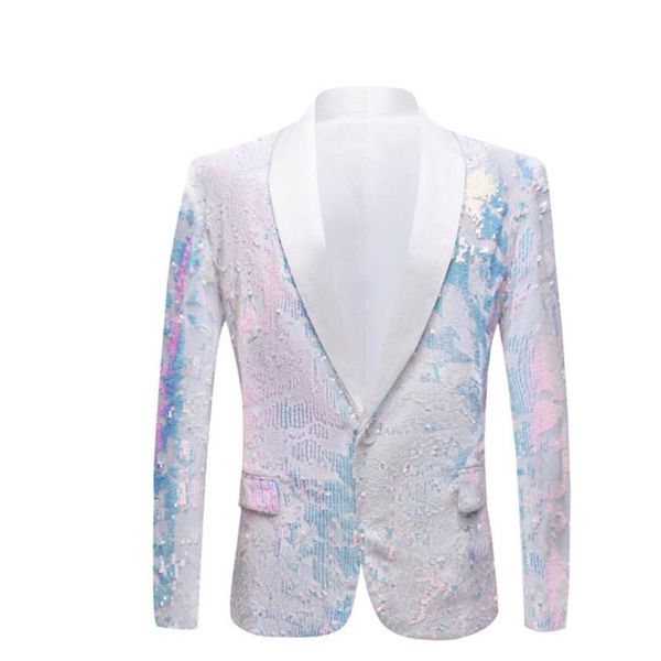 

men's suits & blazers fleece collar fashion flash slim sequins blazer host bar performances personalized jackets terno masculino silver, White;black