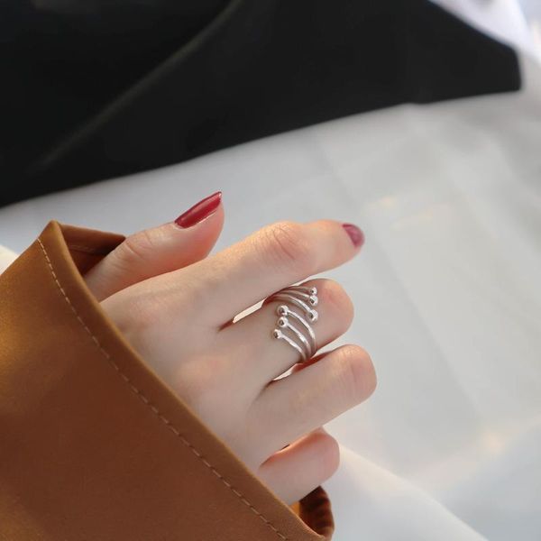 

cluster rings 1pc very thin authentic s925 sterling silver fine jewelry beads ball lucky open ring adjustable j300, Golden;silver