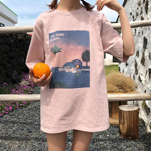 

korean harajuku vintage printed women t shirts short sleeve summer casual loose tee femme streetwear, White