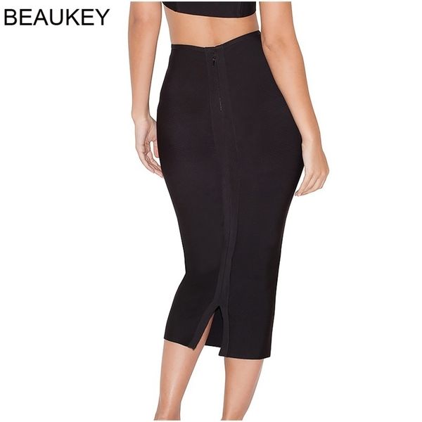 

beaukey blue mid calf pencil bandage skirt long bodycon women stretchable split skirt wholesale xl red women skirts china 210310, Black
