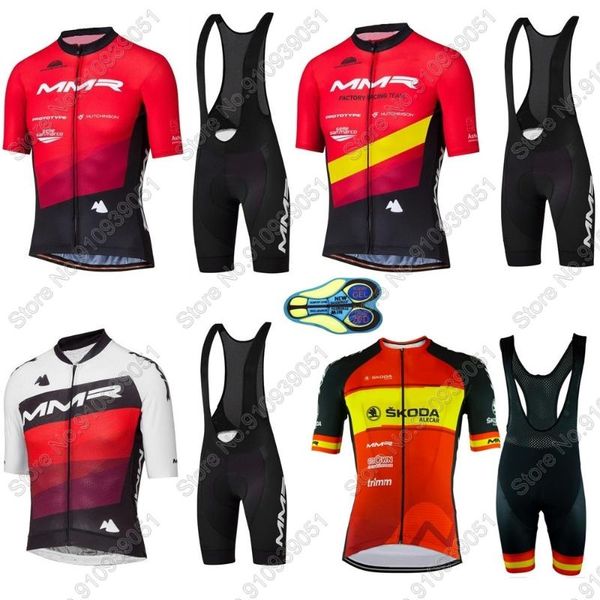 

racing sets 2021 team mmr cycling jersey short sleeve set summer clothing spain road bike suit bib shorts mtb ropa ciclismo maillot, Black;blue