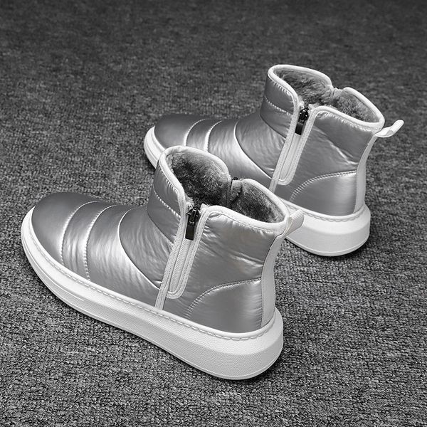 

snow boots winter plush thickened waterproof and anti-skid fur integrated men's fashion shoes down warm cotton, Black