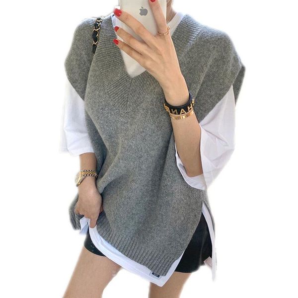 

women's knits & tees 2021 cashmere vest v-neck wool waistcoat fashion korean knitted bottoming pullover plus size, White