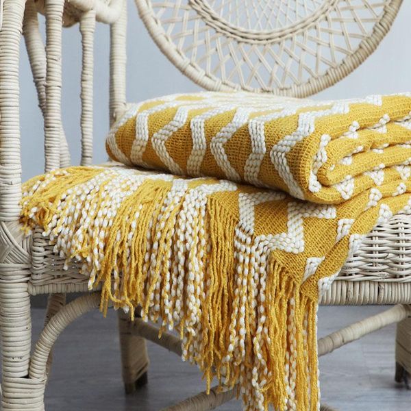 

blankets nordic knitted blanket sofa bed decorative throw soft plaid tassel warm for beds boho decor